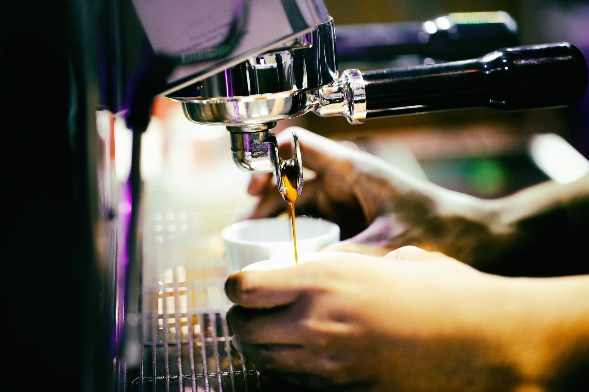 Barista Cafe Making Coffee Preparation Service Concept, coffee machine preparing fresh coffee
